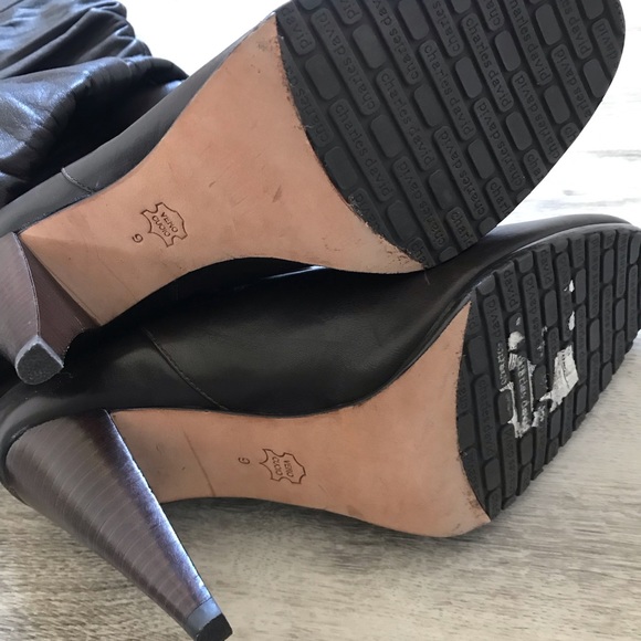 HOST PICK Charles David Dark Brown Slouchy Boots Heeled NWOT Gold Details Size 9 - Picture 5 of 5